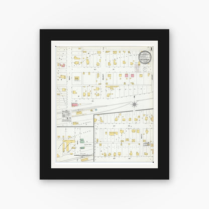 Old map wall art mockup — black gallery frame with white mat — Sanborn Fire Insurance Map from Pattonsburg, Daviess County, Missouri (1900), Sheet #0001