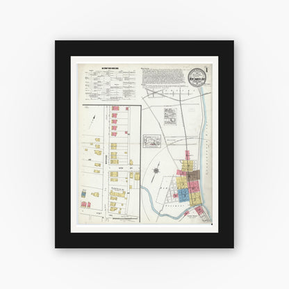 Old map wall art mockup — black gallery frame with white mat — Sanborn Fire Insurance Map from New Cumberland, Cumberland County, Pennsylvania (1921) - Complete Map Set