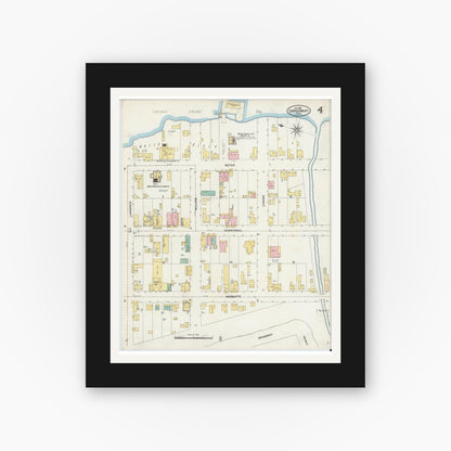 Old map wall art mockup — black gallery frame with white mat — Sanborn Fire Insurance Map from Corpus Christi, Nueces County, Texas (1906), Sheet #0004