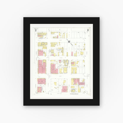 Old map wall art mockup — black gallery frame with white mat — Sanborn Fire Insurance Map from Kilgore, Gregg County, Texas (1932), Sheet #0002
