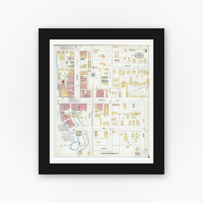 Old map wall art mockup — black gallery frame with white mat — Sanborn Fire Insurance Map from Lansing, Ingham County, Michigan (1906), Sheet #0003