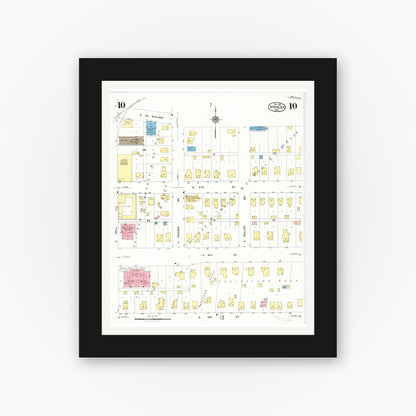 Old map wall art mockup — black gallery frame with white mat — Sanborn Fire Insurance Map from Spencer, Clay County, Iowa (1924), Sheet #0010