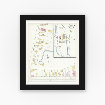 Old map wall art mockup — black gallery frame with white mat — Sanborn Fire Insurance Map from Waterville, Oneida County, New York (1912), Sheet #0006