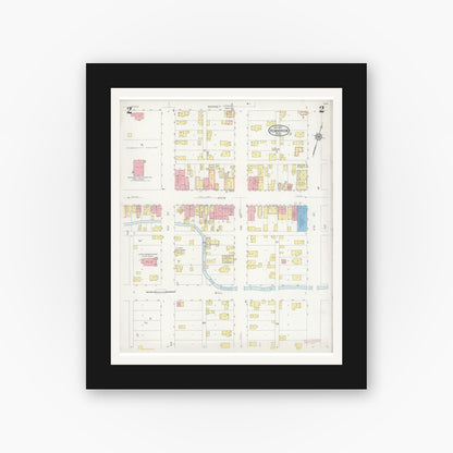 Old map wall art mockup — black gallery frame with white mat — Sanborn Fire Insurance Map from Henderson, Sibley County, Minnesota (1930), Sheet #0002