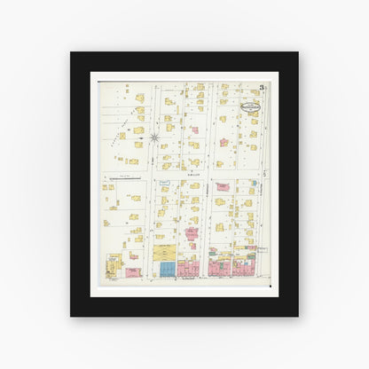 Old map wall art mockup — black gallery frame with white mat — Sanborn Fire Insurance Map from Warrensburg, Johnson County, Missouri (1898), Sheet #0003