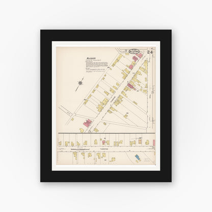 Old map wall art mockup — black gallery frame with white mat — Sanborn Fire Insurance Map from Bellefonte, Centre County, Pennsylvania (1922), Sheet #0024