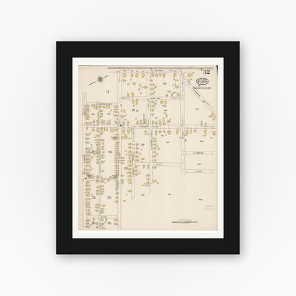 Old map wall art mockup — black gallery frame with white mat — Sanborn Fire Insurance Map from Wilson, Wilson County, North Carolina (1922), Sheet #0032