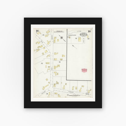 Old map wall art mockup — black gallery frame with white mat — Sanborn Fire Insurance Map from Marshfield, Plymouth County, Massachusetts (1925), Sheet #0010