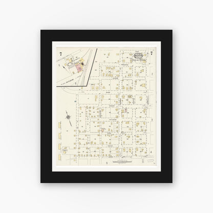 Old map wall art mockup — black gallery frame with white mat — Sanborn Fire Insurance Map from Madison, Madison County, Florida (1924), Sheet #0007