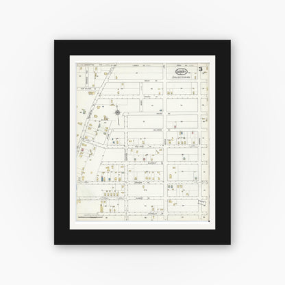 Old map wall art mockup — black gallery frame with white mat — Sanborn Fire Insurance Map from Dumont, Bergen County, New Jersey (1916), Sheet #0003