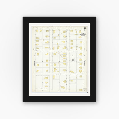 Old map wall art mockup — black gallery frame with white mat — Sanborn Fire Insurance Map from Lakeland, Polk County, Florida (1908), Sheet #0006