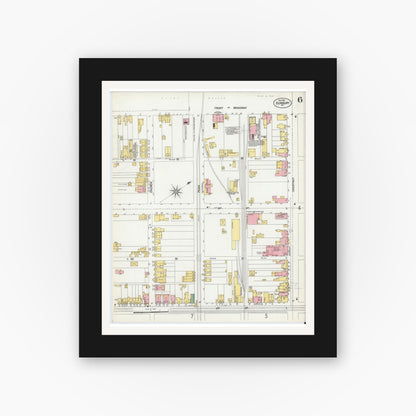 Old map wall art mockup — black gallery frame with white mat — Sanborn Fire Insurance Map from Sunbury, Northumberland County, Pennsylvania (1901), Sheet #0006