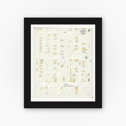 Old map wall art mockup — black gallery frame with white mat — Sanborn Fire Insurance Map from Kankakee, Kankakee County, Illinois (1907), Sheet #0031