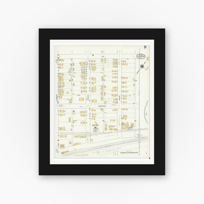 Old map wall art mockup — black gallery frame with white mat — Sanborn Fire Insurance Map from Luzerne, Luzerne County, Pennsylvania (1911), Sheet #0009