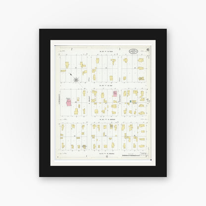 Old map wall art mockup — black gallery frame with white mat — Sanborn Fire Insurance Map from Lake City, Wabasha County, Minnesota (1909), Sheet #0006