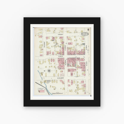 Old map wall art mockup — black gallery frame with white mat — Sanborn Fire Insurance Map from Wilmington, Clinton County, Ohio (1890), Sheet #0002