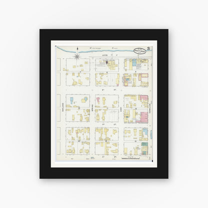 Old map wall art mockup — black gallery frame with white mat — Sanborn Fire Insurance Map from Hastings, Dakota County, Minnesota (1891), Sheet #0003