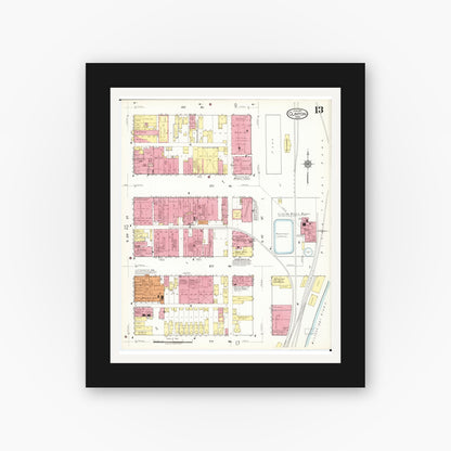 Old map wall art mockup — black gallery frame with white mat — Sanborn Fire Insurance Map from Clinton, Clinton County, Iowa (1917), Sheet #0013