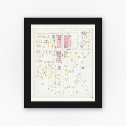 Old map wall art mockup — black gallery frame with white mat — Sanborn Fire Insurance Map from Farmer City, De Witt County, Illinois (1906), Sheet #0003