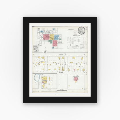 Old map wall art mockup — black gallery frame with white mat — Sanborn Fire Insurance Map from Lebanon, Saint Clair County, Illinois (1899) - Complete Map Set