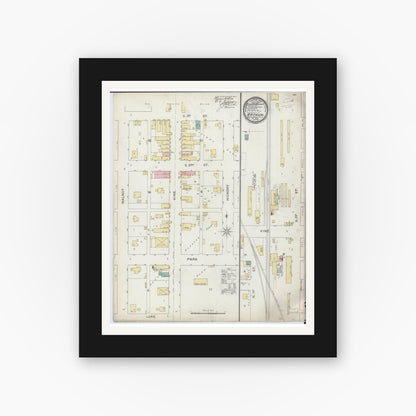 Old map wall art mockup — black gallery frame with white mat — Sanborn Fire Insurance Map from Arthur, Moultrie And Douglas Counties, Illinois (1893), Sheet #0001
