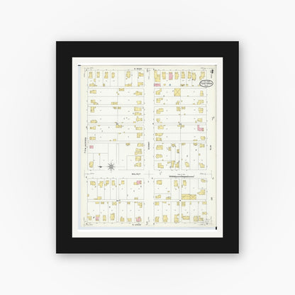 Old map wall art mockup — black gallery frame with white mat — Sanborn Fire Insurance Map from Fostoria, Seneca, Hancock, And Wood Counties, Ohio (1908), Sheet #0004