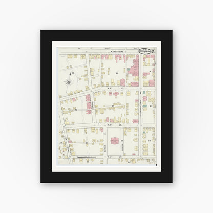 Old map wall art mockup — black gallery frame with white mat — Sanborn Fire Insurance Map from Greensburg, Westmoreland County, Pennsylvania (1891), Sheet #0005