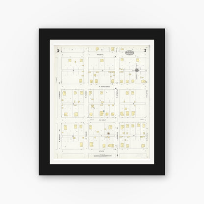 Old map wall art mockup — black gallery frame with white mat — Sanborn Fire Insurance Map from Winters, Runnels County, Texas (1925), Sheet #0003