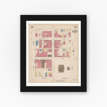 Old map wall art mockup — black gallery frame with white mat — Sanborn Fire Insurance Map from Wilmington, Clinton County, Ohio (1922), Sheet #0010