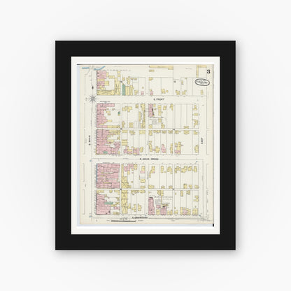 Old map wall art mockup — black gallery frame with white mat — Sanborn Fire Insurance Map from Findlay, Hancock County, Ohio (1890), Sheet #0003