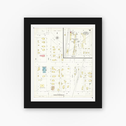 Old map wall art mockup — black gallery frame with white mat — Sanborn Fire Insurance Map from Grinnell, Poweshiek County, Iowa (1898), Sheet #0004