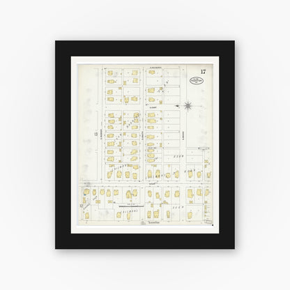 Old map wall art mockup — black gallery frame with white mat — Sanborn Fire Insurance Map from Frankfort, Clinton County, Indiana (1906), Sheet #0017