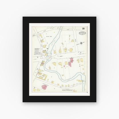 Old map wall art mockup — black gallery frame with white mat — Sanborn Fire Insurance Map from Fayetteville, Cumberland County, North Carolina (1914), Sheet #0018
