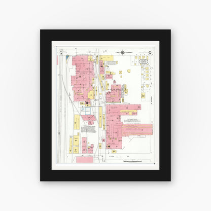 Old map wall art mockup — black gallery frame with white mat — Sanborn Fire Insurance Map from Sebring, Mahoning County, Ohio (1923), Sheet #0005
