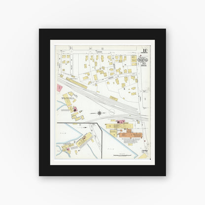 Old map wall art mockup — black gallery frame with white mat — Sanborn Fire Insurance Map from Braintree, Norfolk County, Massachusetts (1919), Sheet #0011