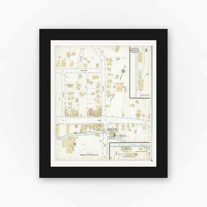 Old map wall art mockup — black gallery frame with white mat — Sanborn Fire Insurance Map from Macedon, Wayne County, New York (1912), Sheet #0002