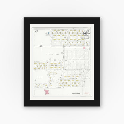 Old map wall art mockup — black gallery frame with white mat — Sanborn Fire Insurance Map from Iron Mountain, Dickinson County, Michigan (1930), Sheet #0026