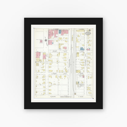 Old map wall art mockup — black gallery frame with white mat — Sanborn Fire Insurance Map from Virden, Macoupin County, Illinois (1914), Sheet #0006