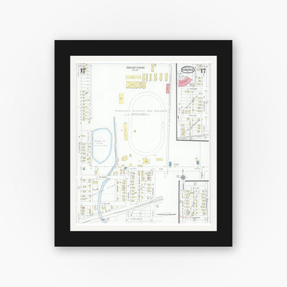 Old map wall art mockup — black gallery frame with white mat — Sanborn Fire Insurance Map from Kankakee, Kankakee County, Illinois (1930), Sheet #0017