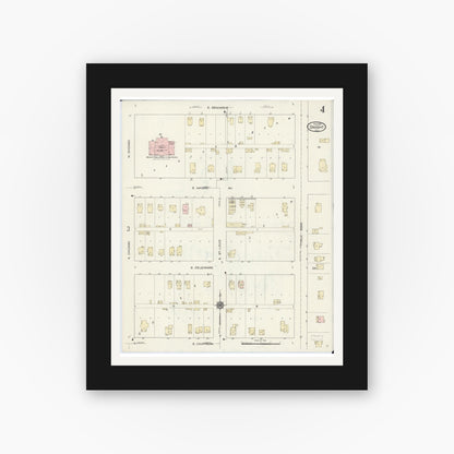 Old map wall art mockup — black gallery frame with white mat — Sanborn Fire Insurance Map from Dwight, Livingston County, Illinois (1914), Sheet #0004