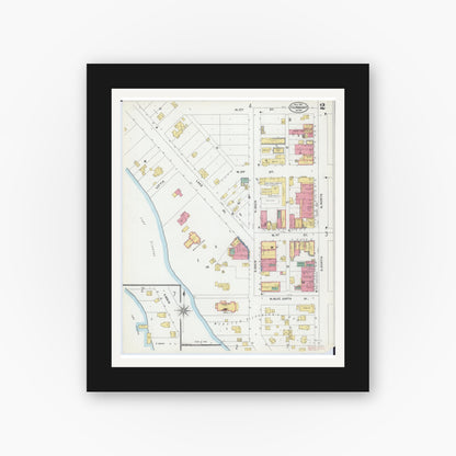 Old map wall art mockup — black gallery frame with white mat — Sanborn Fire Insurance Map from Fairmont, Martin County, Minnesota (1905), Sheet #0002
