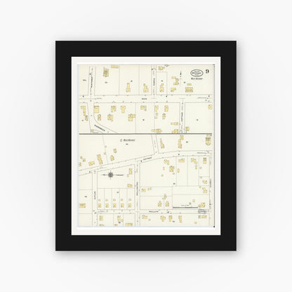 Old map wall art mockup — black gallery frame with white mat — Sanborn Fire Insurance Map from Medway, Norfolk County, Massachusetts (1910), Sheet #0009