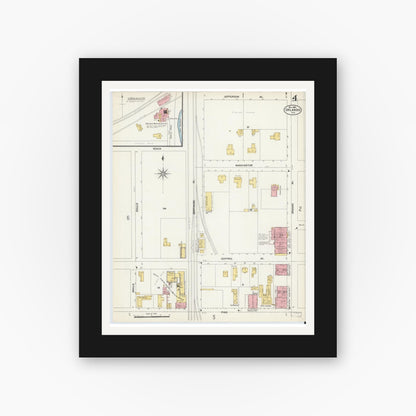 Old map wall art mockup — black gallery frame with white mat — Sanborn Fire Insurance Map from Orlando, Orange County, Florida (1903), Sheet #0004