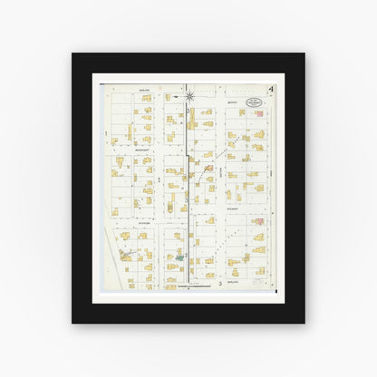 Old map wall art mockup — black gallery frame with white mat — Sanborn Fire Insurance Map from Fremont, Newaygo County, Michigan (1904), Sheet #0004