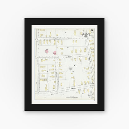 Old map wall art mockup — black gallery frame with white mat — Sanborn Fire Insurance Map from Greenfield, Franklin County, Massachusetts (1892), Sheet #0005