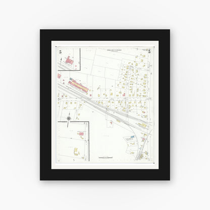 Old map wall art mockup — black gallery frame with white mat — Sanborn Fire Insurance Map from Monroeville, Huron County, Ohio (1939), Sheet #0005