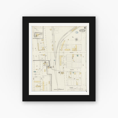 Old map wall art mockup — black gallery frame with white mat — Sanborn Fire Insurance Map from McGregor, McLennan County, Texas (1894), Sheet #0002