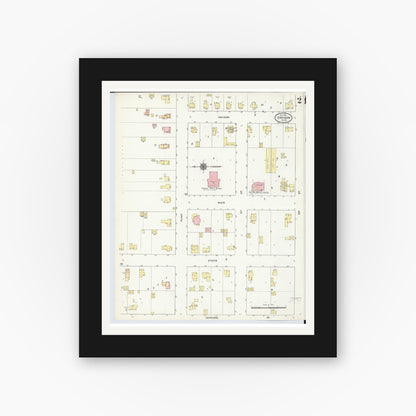 Old map wall art mockup — black gallery frame with white mat — Sanborn Fire Insurance Map from Davison, Genesee County, Michigan (1910), Sheet #0002