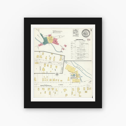 Old map wall art mockup — black gallery frame with white mat — Sanborn Fire Insurance Map from Manlius, Onondaga County, New York (1909) - Complete Map Set