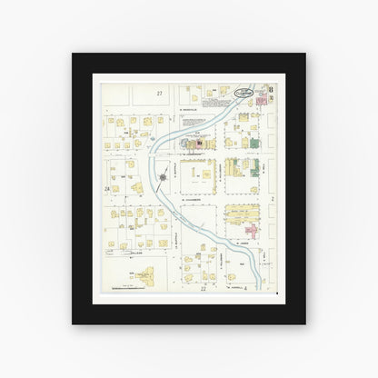 Old map wall art mockup — black gallery frame with white mat — Sanborn Fire Insurance Map from Cleburne, Johnson County, Texas (1910), Sheet #0008